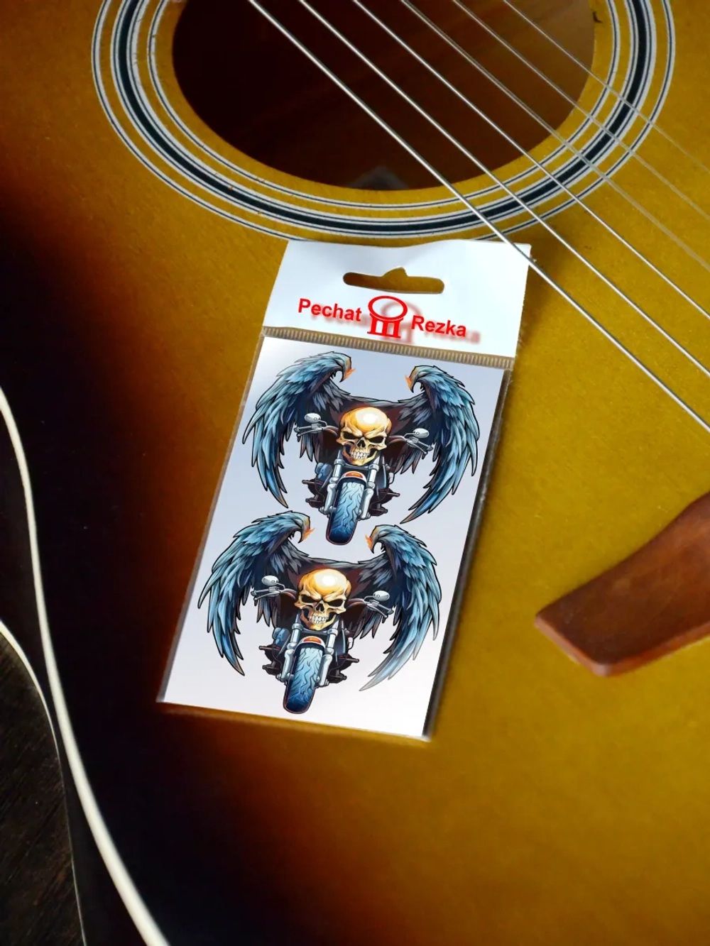 Стикеры - Крылатый череп на байке