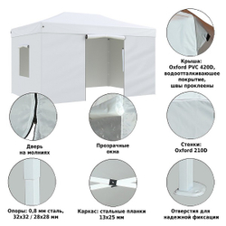 Тент-шатер быстросборный Helex 24335 3x4,5х3м полиэстер белый