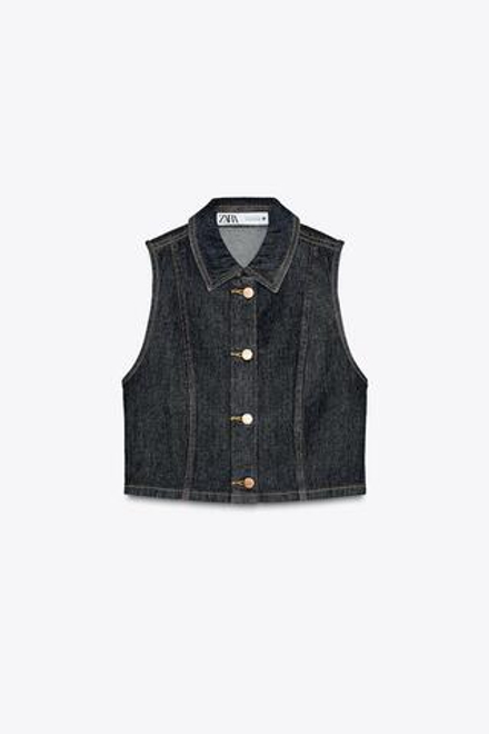 ZARA КОРОТКИЙ ДЖИНСОВЫЙ ЖИЛЕТ Z1975, СИНИЙ