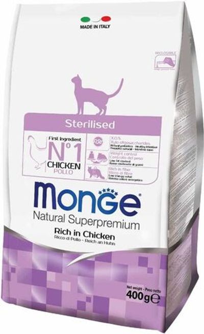 Сухой корм Monge Cat Sterilized для стерилизованных кошек с курицей, пакет 400 г