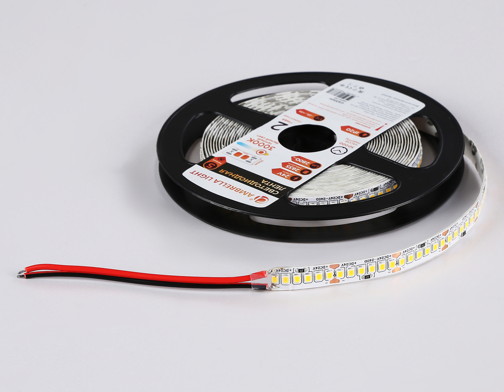 Светодиодная лента GS3501 2835 240Led /22W m/ 24V IP20 3000K/ 5000*10*1.2mm/ кратность резки 25mm (2 конт.)