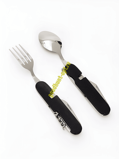 Мультитул 6в1 походный приборы: нож, вилка, ложка, открывашка Черный