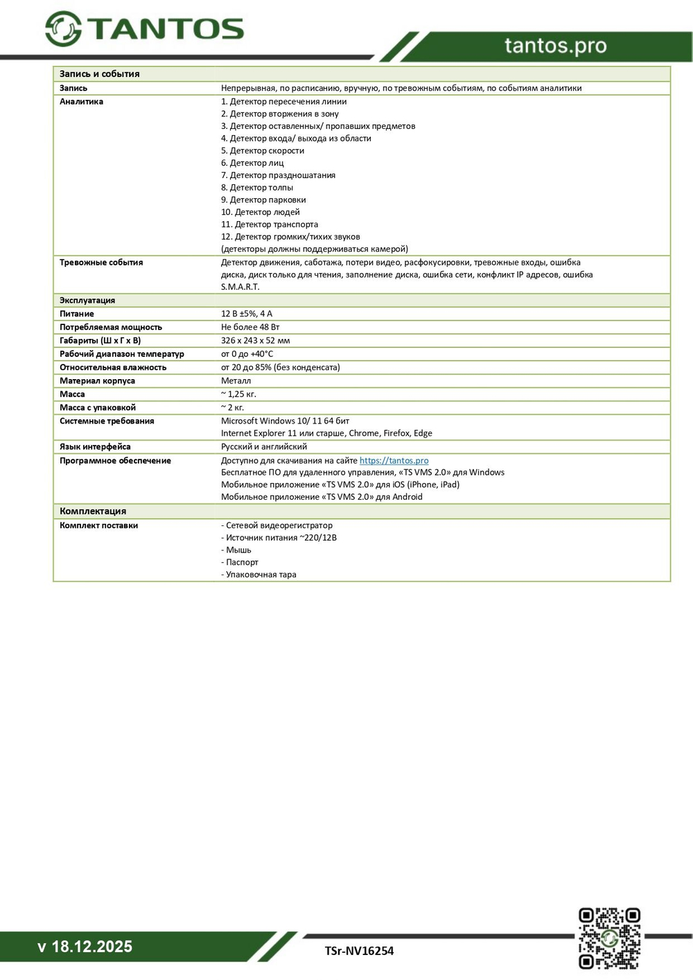 Видеорегистратор сетевой (NVR) TSr-NV16254