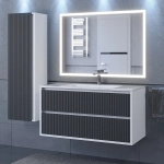 Тумба с раковиной Uperwood Next Premium подвесная, 100 см, белая/графит, 2 ящика