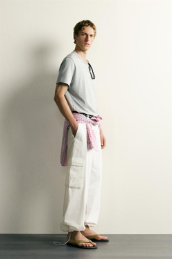 ZARA ДЖОГГЕРЫ КАРГО RELAXED FIT, БЕЛЫЙ