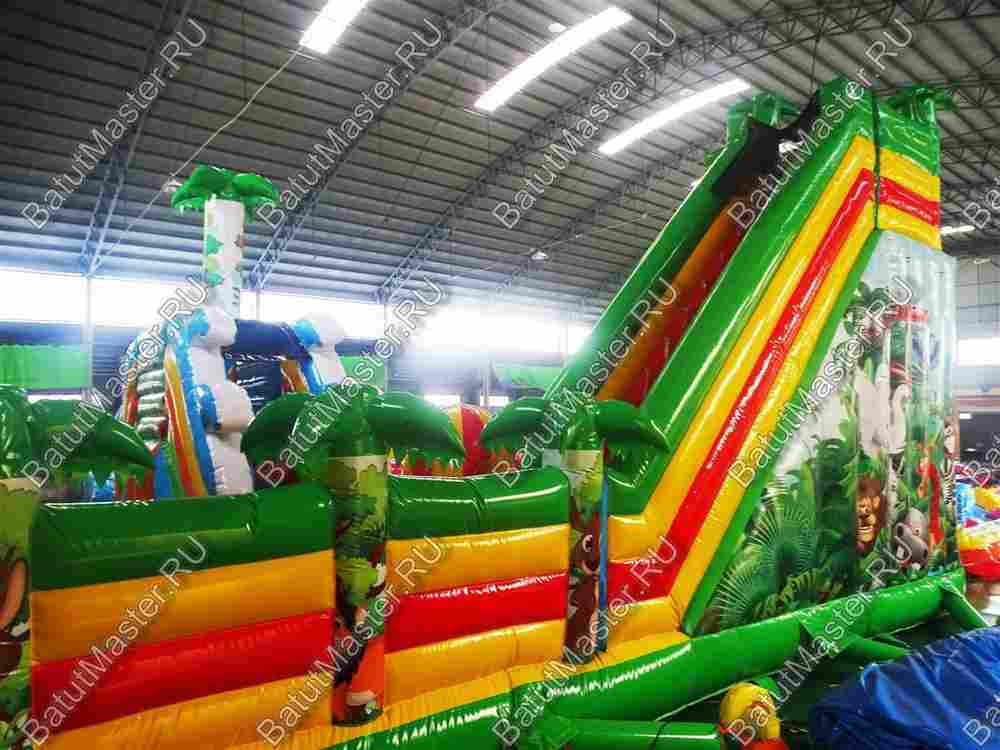 Надувной батут "Джунгли малый" борта с сеткой, размер 11*9*6 м