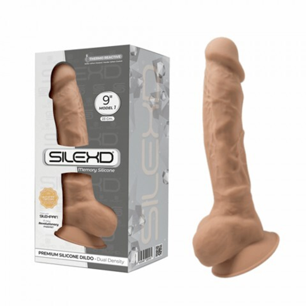 Реалистичный фаллоимитатор SilexD Model 1 (23×4,7 см) с двойной плотностью, тёмно-бежевый
