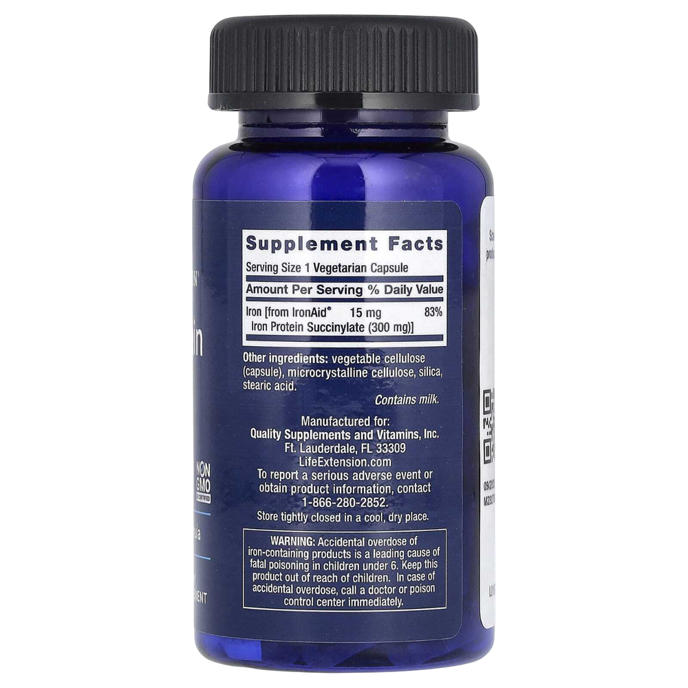 Life Extension Iron Protein Plus 300mg 100 veg caps , Железо плюс белок