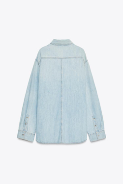 ZARA ДЛИННАЯ ДЖИНСОВАЯ РУБАШКА TRF, ГОЛУБОЙ