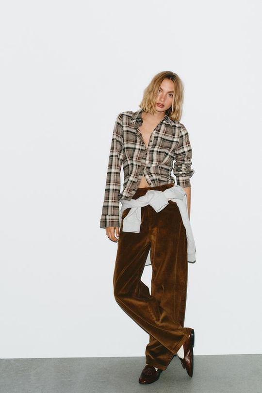 ZARA БРЮКИ BALLOON С КАРМАНАМИ, СВЕТЛО-КОРИЧНЕВЫЙ