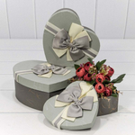 Коробка 22х20х9 см Набор 3 шт "Сердце" с двойным бантом (Микс)