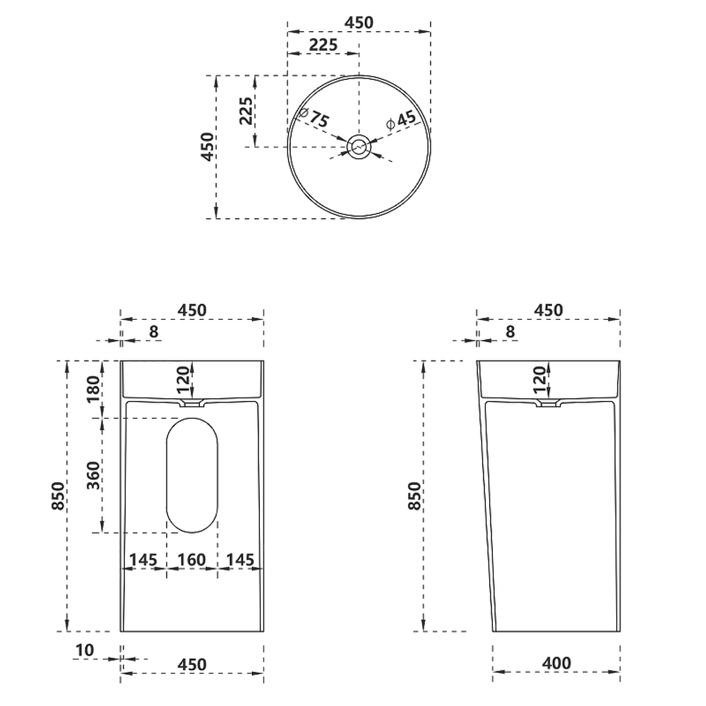 Раковина Abber Stein 45 AS2506-H Белая матовая