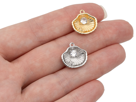 Подвеска "Ракушка" с фианитом, 15мм