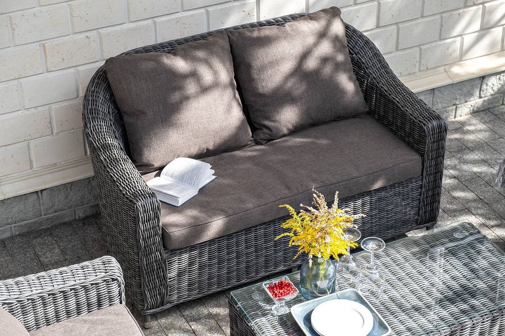"Кон Панна" диван из искусственного ротанга двухместный, цвет графит