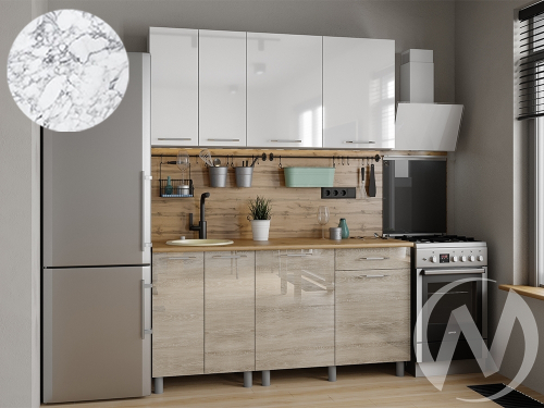 Кухня Нора 1.6м (корпус белый/белый; дуб шале светлый) 38мм мрамор итальянский