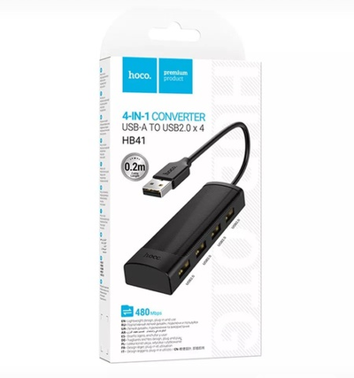 USB хаб разветвитель переходник hoco HB41 USB 2.0 0,2 м