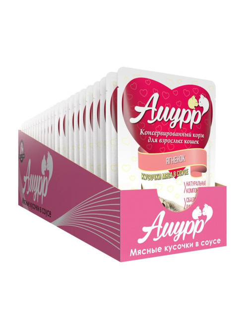 Амурр Влажный корм для взрослых кошек, ягненок в соусе, 24 шт x 100 г