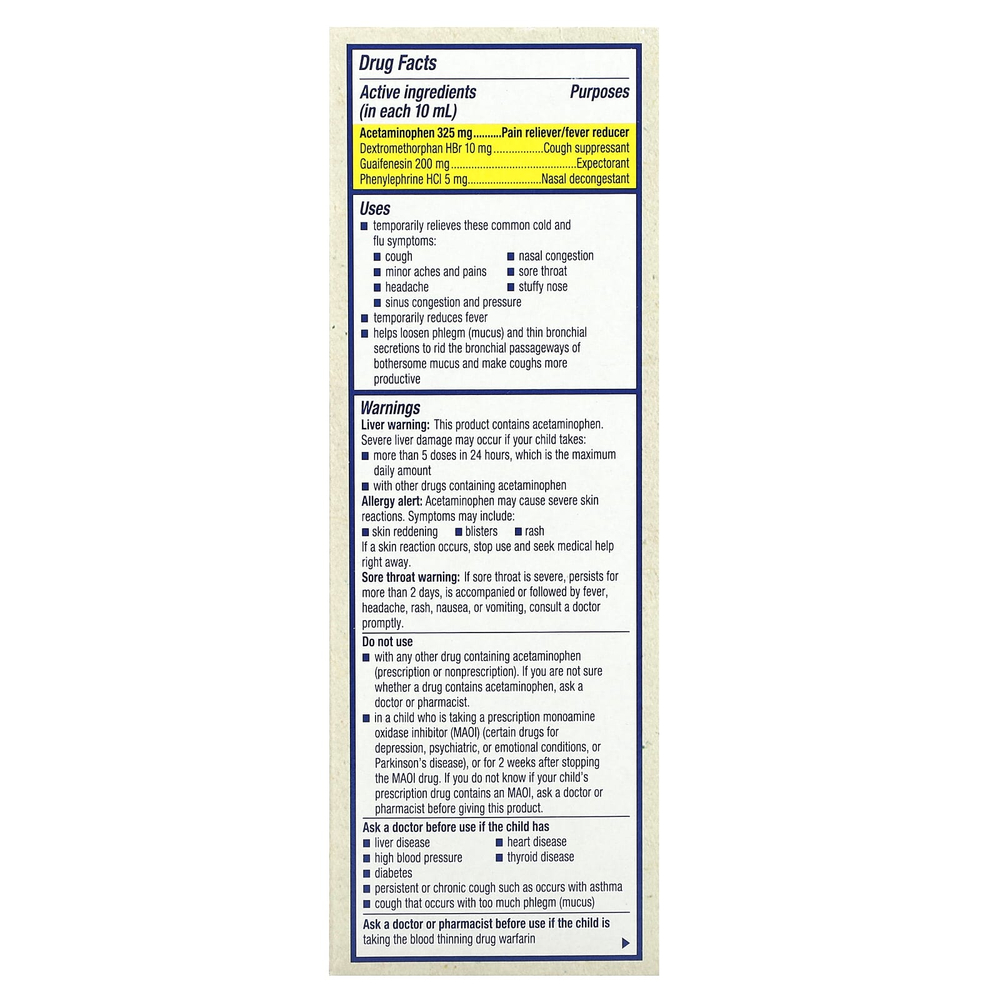 Mucinex, Children's, FreeFrom мультисимптомная простуда, грипп и боль в горле, дневная добавка с бузиной и вишней, для детей от 6 лет, 118 мл (4 жидк. унции)