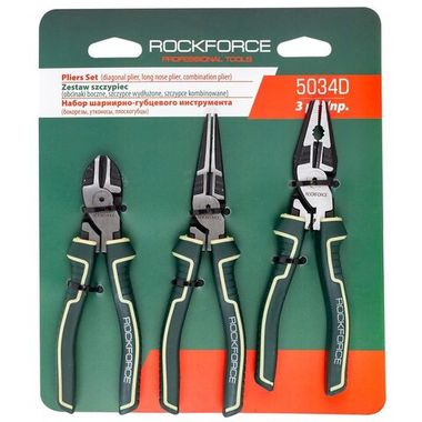 Набор шарнирно-губцевого инструмента,3пр. (бокорезы,утконосы,плоскогубцы),на блистере RockForce##Rock FORCE RF-5034D