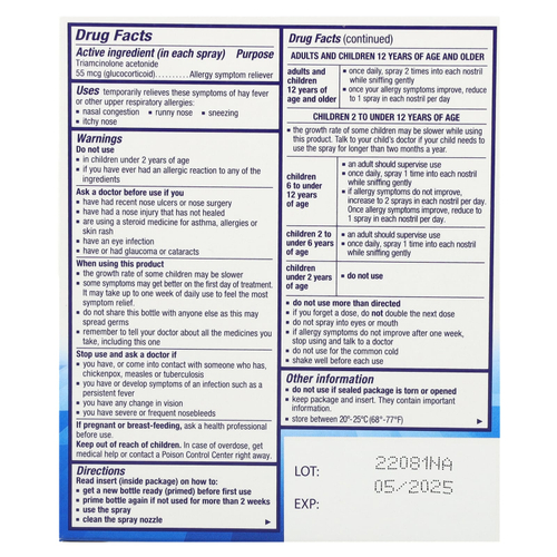 Nasacort, Multi-Symptom Allergy 24 HR, без спирта, без запаха, 55 мкг, 60 спреев, 10,8 мл (0,37 жидк. Унции)