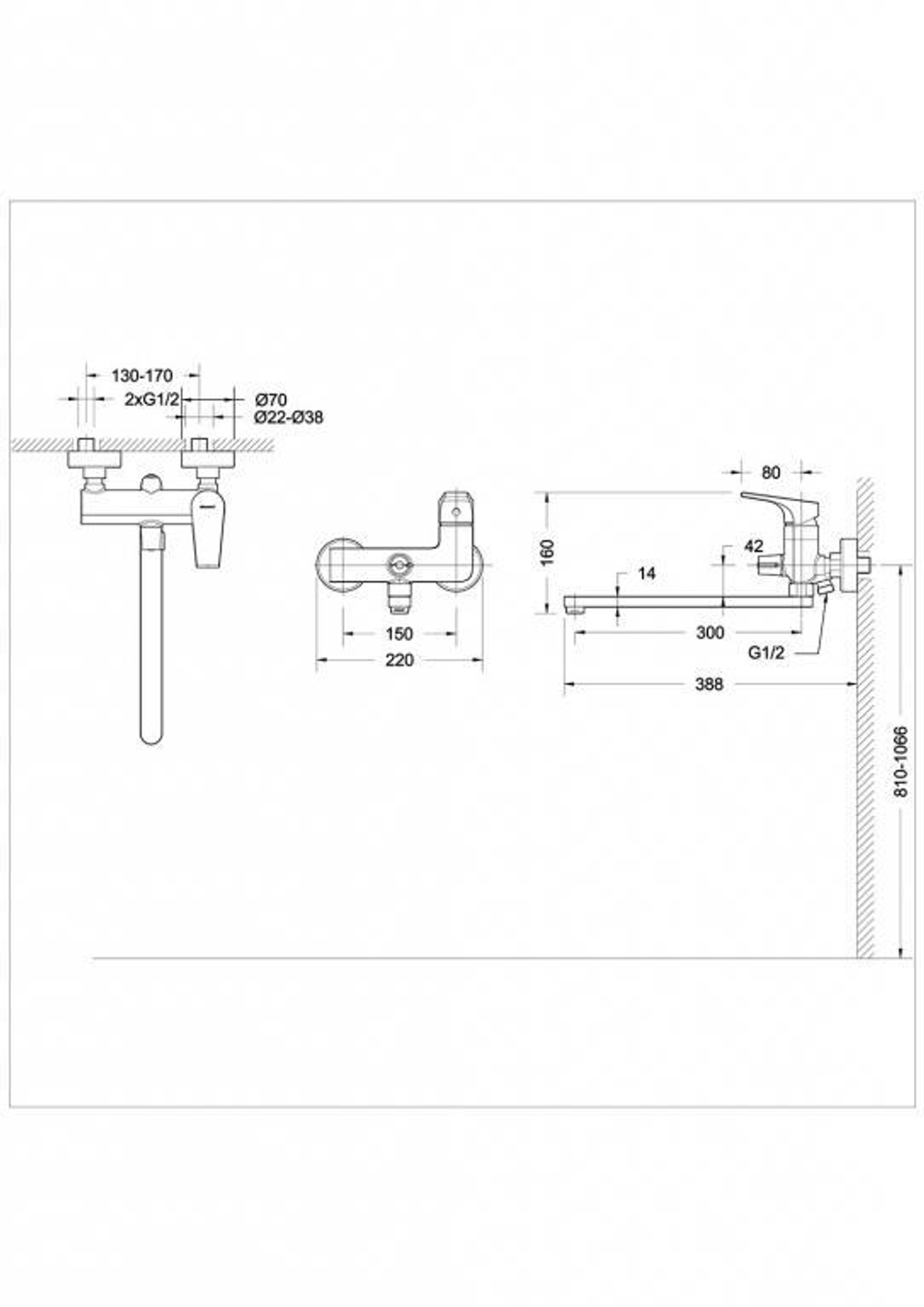 Смеситель для ванны c длинным изливом Bravat Vega