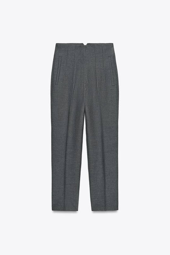 ZARA БРЮКИ С ВЫСОКОЙ ПОСАДКОЙ, СЕРЫЙ МЕЛАНЖ