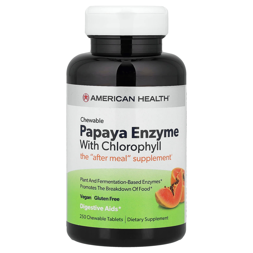 American Health, фермент папайи с хлорофиллом, 250 жевательных таблеток