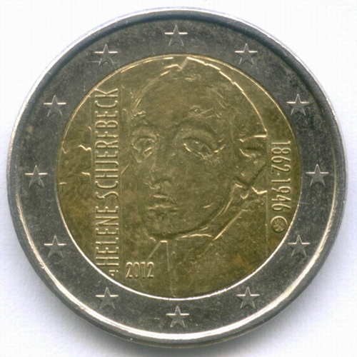 2 евро 2012 год. Финляндия. 150 лет со дня рождения Хелены Шерфбек. Биметалл XF