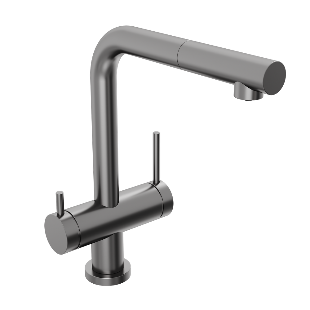 Смеситель для кухни Abelsberg Pura OTF70709GM c вытяжным изливом и возможностью подключения фильтра для воды, цвет космическая сталь, PVD покрытие