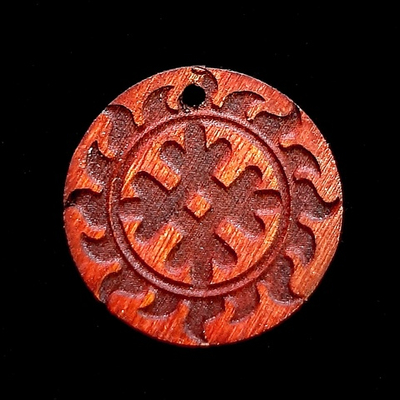 Славянский деревянный оберег "Целебник". Материал береза. Цвет Красное дерево. Длина шнура 50 см. Диаметр 3 см