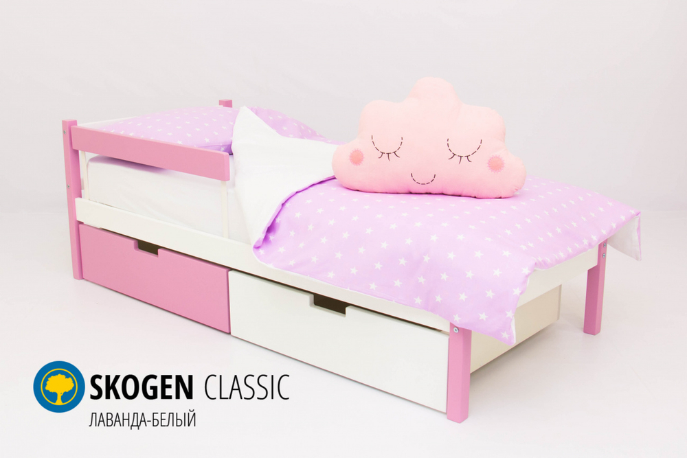Детская кровать тахта с бортиком и ящиками Бельмарко Svogen лаванда белый