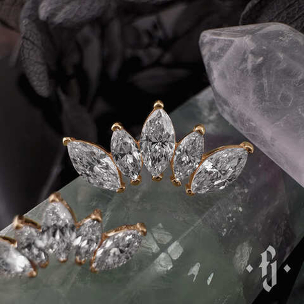 Кластер "Crown Marquise" - Желтое золото - White CZ