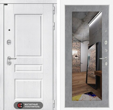 Входная металлическая дверь VERSAL (Версаль)  Альберо браш серебро с зеркалом / 18 Бетон светлый