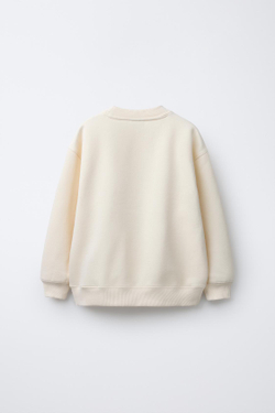 ZARA ТОЛСТОВКА С ПРИНТОМ, ТЕКСТОМ И БАНТИКАМИ, ЭКРЮ