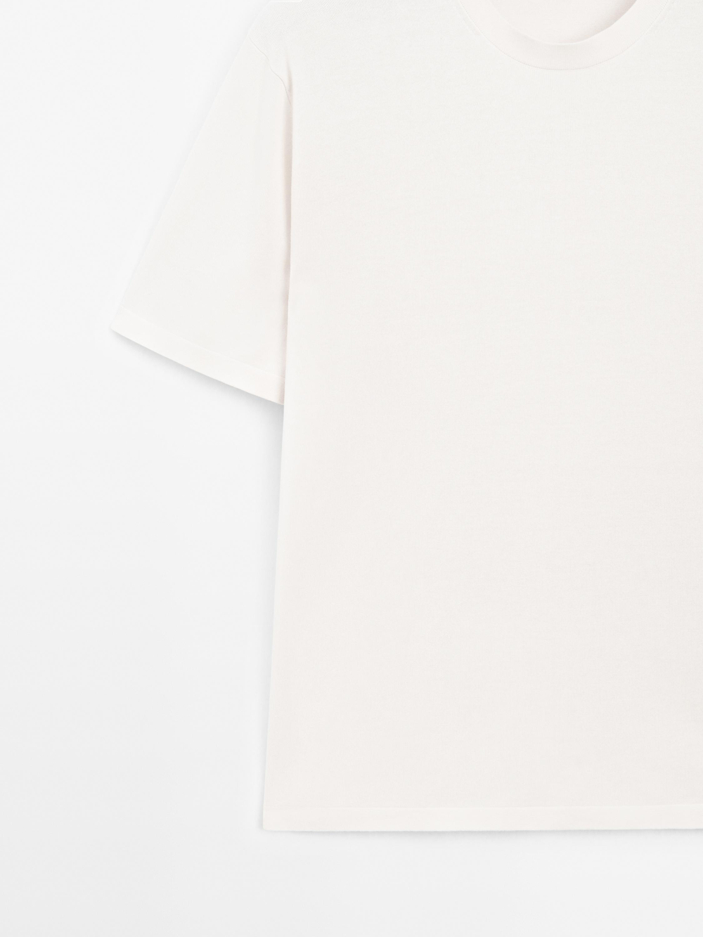 Massimo Dutti Хлопковая футболка с коротким рукавом, кремовый