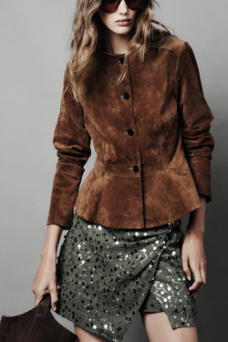 ZARA МИНИ-ЮБКА С ПАЙЕТКАМИ И ЗАПАХОМ, ХАКИ