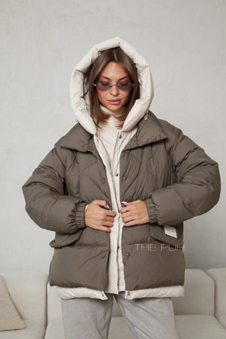 Хаки-бежевый пуховик-трансформер