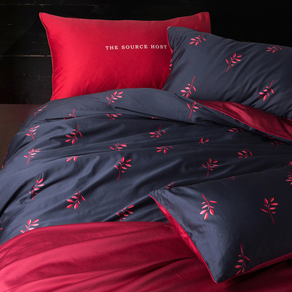 Постельное белье ЕВРО (двуспалка) Египедский Хлопок Синий на красном