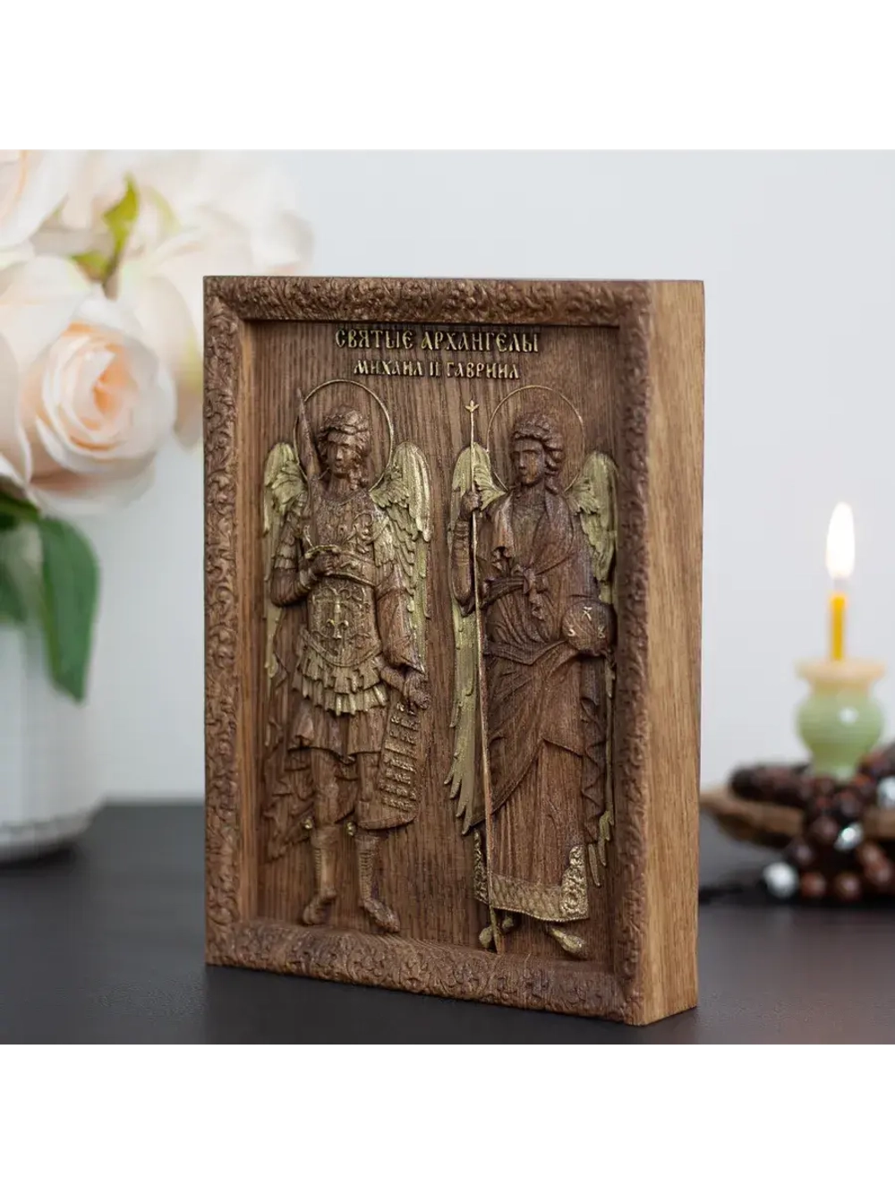 Святые Архангелы Михаил и Гавриил икона деревянная, ясень