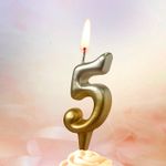 Свеча Цифра, 5, Золото/Серебро, Градиент, 8 см, 1 шт.