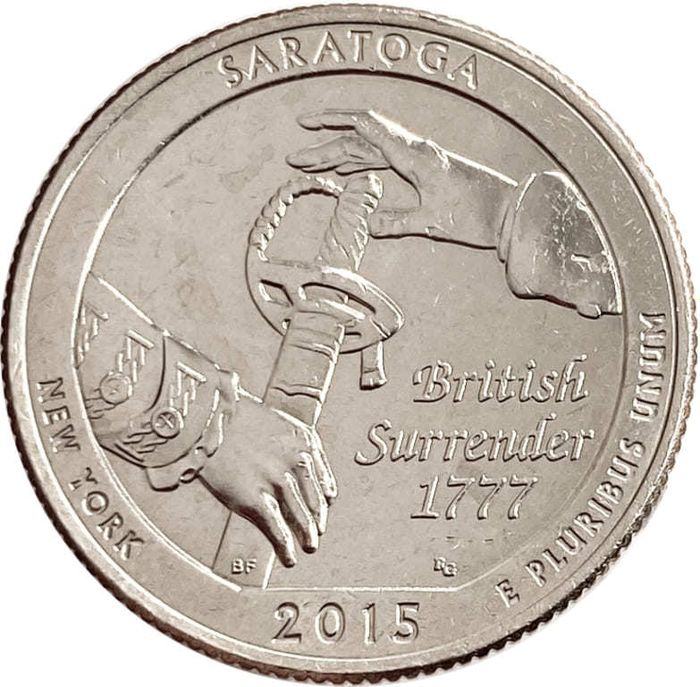 25 центов (1/4 доллара, квотер) 2015 США «Национальный исторический парк Саратога» (P) (30-й парк)