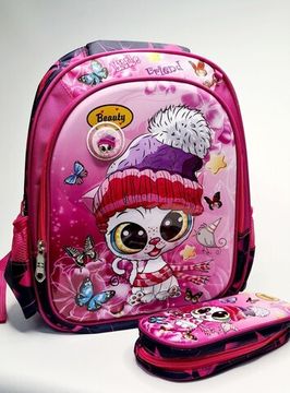 Школьный рюкзак, с пеналом для девочки "Кошка Мия"