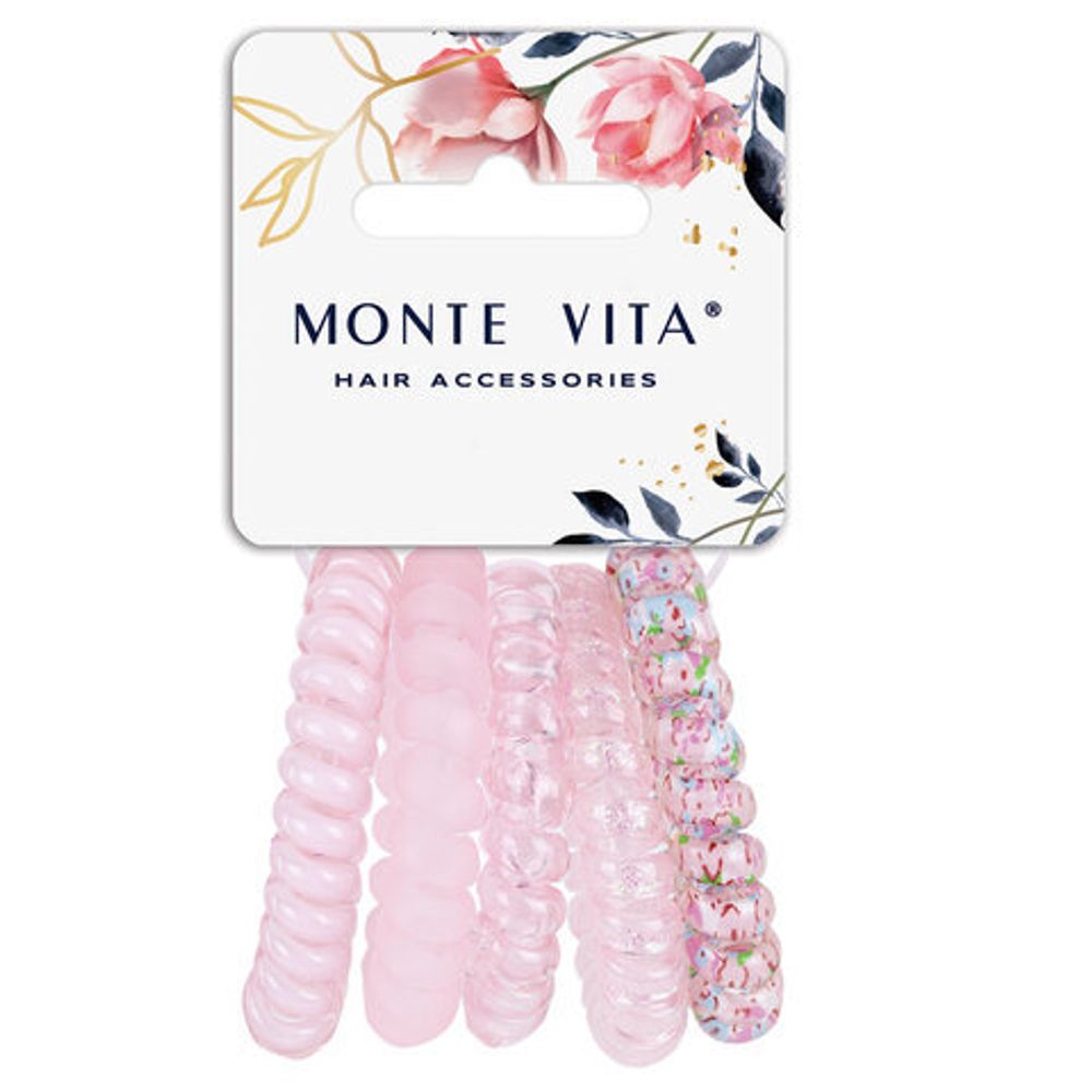 Резинки для волос НАБОР 5 шт., диаметр 4,5 см, пружинка, розовые, MONTE VITA, 457062