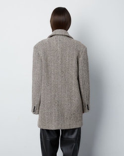 Пальто на поясе из шерсти Стелла Маккартни елочка молочный/темно-коричневый