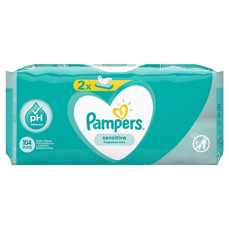 Салфетки влажные  Pampers  sensitive 2Х 104 шт/упак