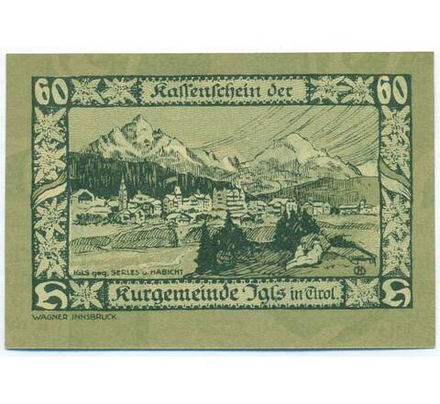Австрия 60 геллеров 1920 Игльс в Тироле aUNC
