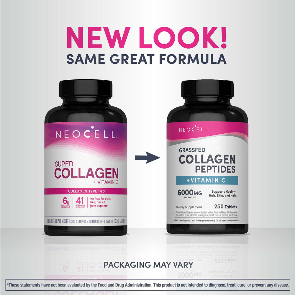 NeoCell, Коллагеновые пептиды + витамин C, 250 таблеток