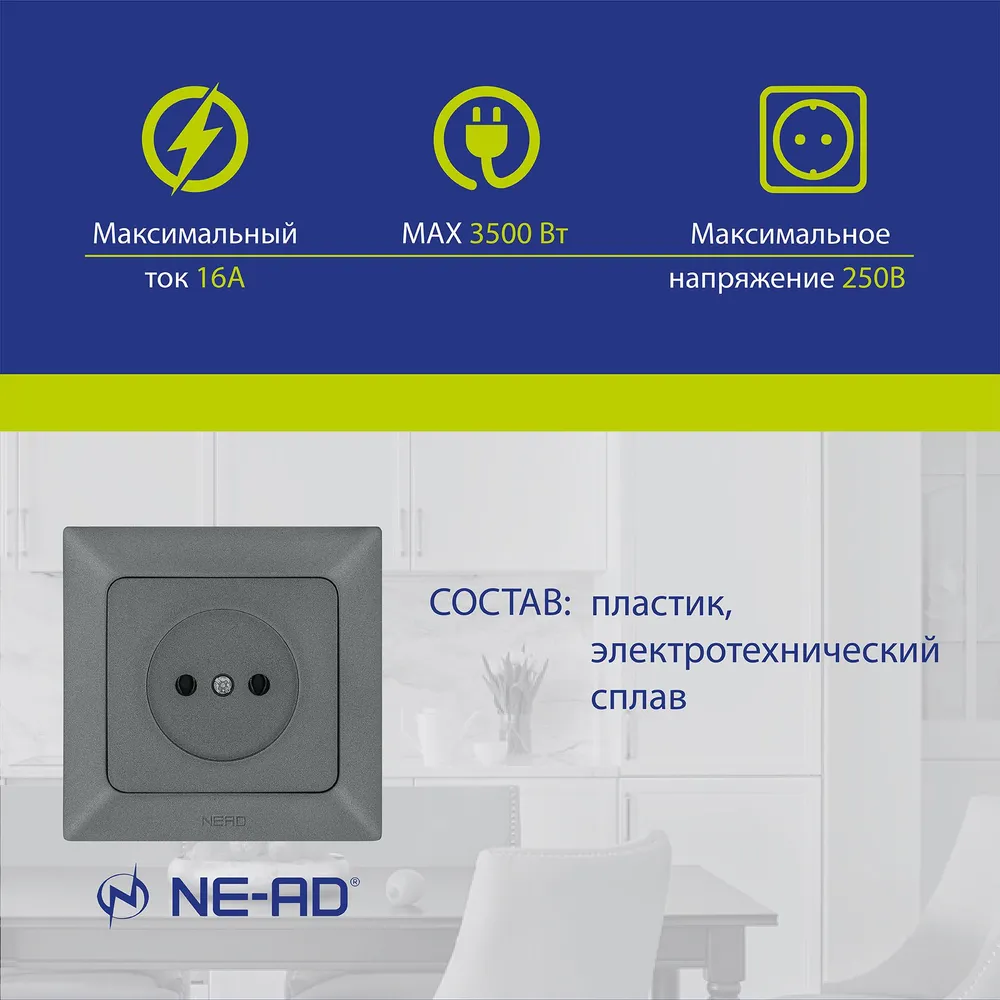 Розетка NE-AD Aras без заземления