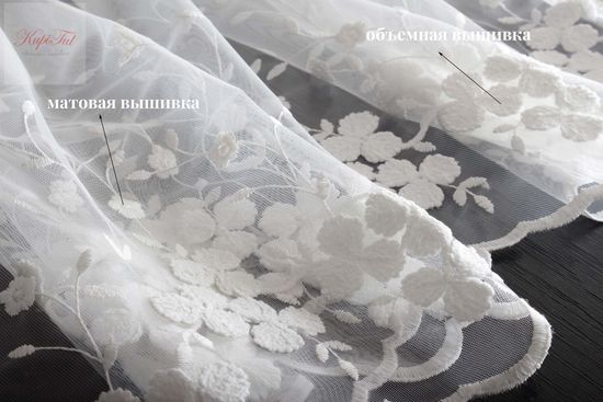 Тюль микросетка с вышивкой Калинка-2 (белый)