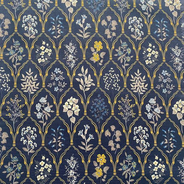 ЦВЕТОЧНЫЙ АРАБЕСК, синий 100% хлопок Handmade Fabrics 1